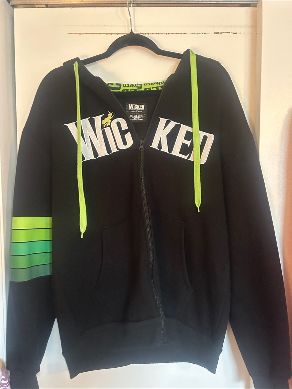 Wicked Graphic Black Zip Hoodie with Neon Green Accents